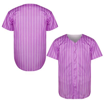 MESOSPERO Blank Baseball Jersey for Men, Button Down Plain Short Sleeve Hipster Hip Hop T Shirts White Black Red Yellow OrangePurple-Stripes,Small