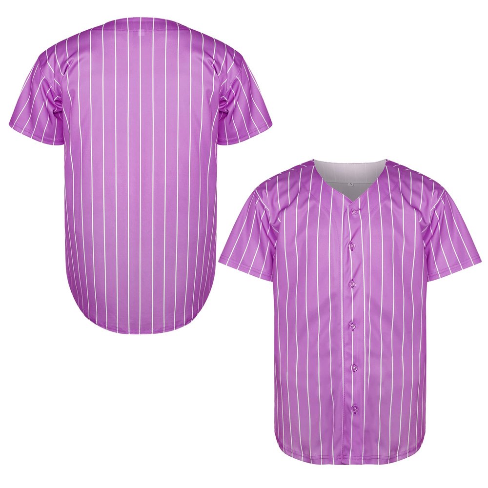 MESOSPERO Blank Baseball Jersey for Men, Button Down Plain Short Sleeve Hipster Hip Hop T Shirts White Black Red Yellow OrangePurple-Stripes,Small