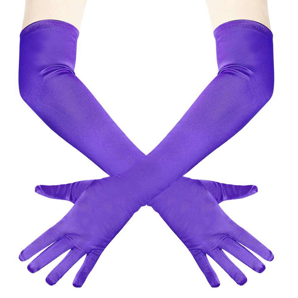 Wobe Long Opera Party 20s Satin Gloves Stretchy Adult Size Elbow Length Wedding (Purple)