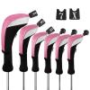 Andux 6pcs/Set Golf Club Head Covers Woods Drivers Fairway Hybrid Set Long Neck (3 Hybrid + 3 Woods) (Black/Pink) view 1