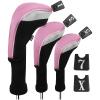 Andux 6pcs/Set Golf Club Head Covers Woods Drivers Fairway Hybrid Set Long Neck (3 Hybrid + 3 Woods) (Black/Pink) view 4