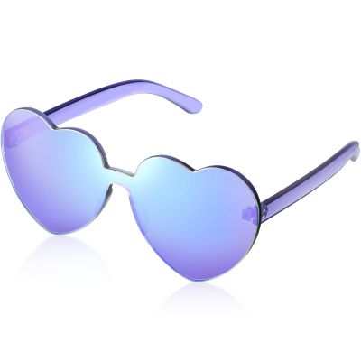 Maxdot Heart Shape Sunglasses Rimless Transparent Heart Glasses Colorful Party Favors (Holographic Coating Purple)