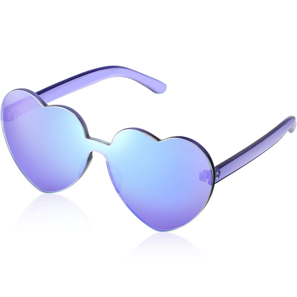 Maxdot Heart Shape Sunglasses Rimless Transparent Heart Glasses Colorful Party Favors (Holographic Coating Purple)