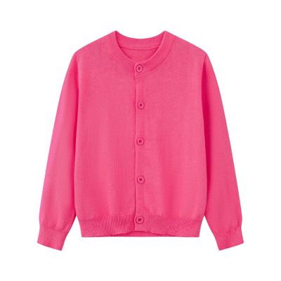 Baby Girls Cardigans Sweaters Cotton School Uniform Crew Neck Kint Sweaters, Rose Red, 6-12 Months, Tag = 80