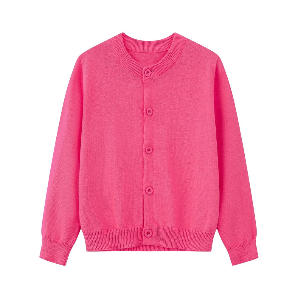 Baby Girls Cardigans Sweaters Cotton School Uniform Crew Neck Kint Sweaters, Rose Red, 6-12 Months, Tag = 80