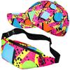 Sotiff 2 Pcs Retro 80s 90s Outfits for Women Men 80s Fanny Pack and Hat 90s Costumes Adjustable Waist Bag Bucket Hats for Themed Party(Bright Style) view 1