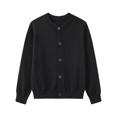 ALINTU Girls Cardigan Sweaters School Uniforms Cotton Crew Neck Long Sleeve Knit Sweaters, Black, 2-3 T, Tag = 100
