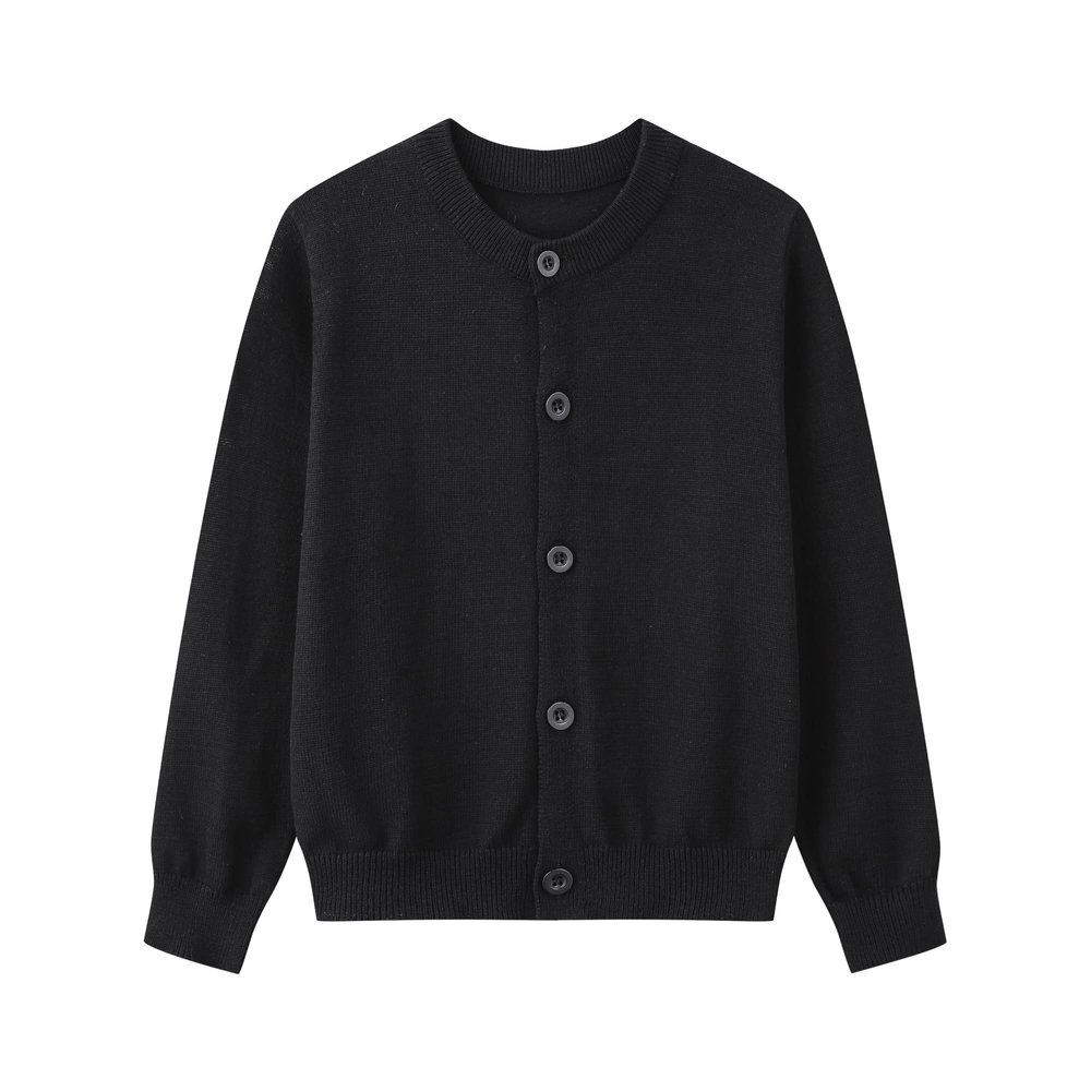 ALINTU Girls Cardigan Sweaters School Uniforms Cotton Crew Neck Long Sleeve Knit Sweaters, Black, 2-3 T, Tag = 100