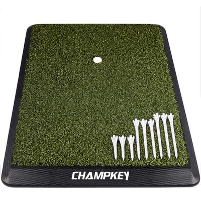 CHAMPKEY Premium Synthetic Turf Golf Hitting Mat | Heavy Duty Rubber Base Golf Practice Mat | Come with 1 Rubber Tee and 9 Plastic Tees (S (8.5" x 17"), PRO Version)
