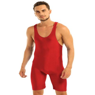 CHICTRY Men's Solid Standard Wrestling Singlet Bodysuit Boyshorts Underwear Leotard Jumpsuit Sports Wear Red XX-Large