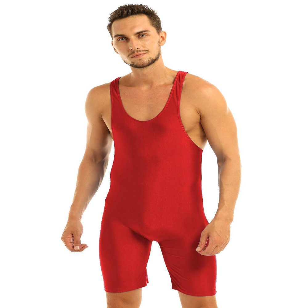 CHICTRY Men's Solid Standard Wrestling Singlet Bodysuit Boyshorts Underwear Leotard Jumpsuit Sports Wear Red XX-Large