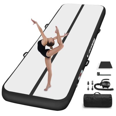 Inflatable Tumbling Track Mat 10FT 4 Inch Thickness Inflatable Gymnastics Mats Tumble Track Floor with Air Pump for Kids Gym Home Use Cheerleading Yoga(Black)