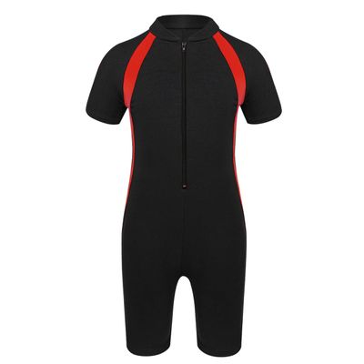 RUNQHUI Boys Girls One Piece Short Sleeve Rash Guard Swimsuit Sun Protection Wetsuit Zipper Bathing Suits BlackA 12 Years