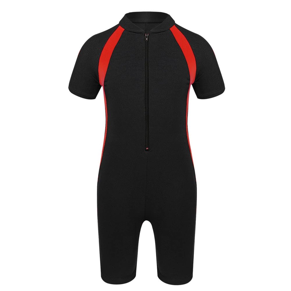RUNQHUI Boys Girls One Piece Short Sleeve Rash Guard Swimsuit Sun Protection Wetsuit Zipper Bathing Suits BlackA 12 Years