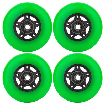 WHEELCOME Inline Skate Wheels with Bearings ABEC-9 and Floating Spacers for Blades Roller Hockey Skates, 85A Indoor & Outdoor, 64mm/70mm/72mm/76mm/80mm Dia, 4-Pack (Green, 64mm)