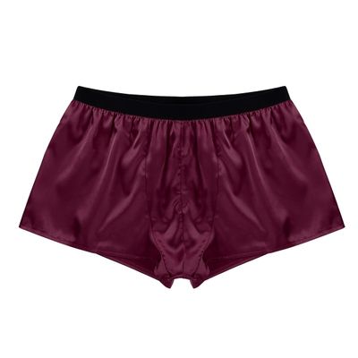 YiZYiF Men's Silky Satin Boxers Shorts Summer Loose Underwear Lingerie Shorts Wine Red XX-Large
