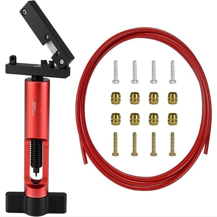BESNIN 2 in 1 Hose Cutter and Needle Insert Tool Hydraulic Hose Fitting Insert Tool and Hydraulic Brake Hose Hydraulic disc Brake hose2.5M red Combo Pack