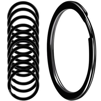 10PSC Upgraded Thickened Rustproof 304 Stainless Steel Key Rings 1 Inch/25mm for Car Keys DIY Durable for Outdoor Use, Black