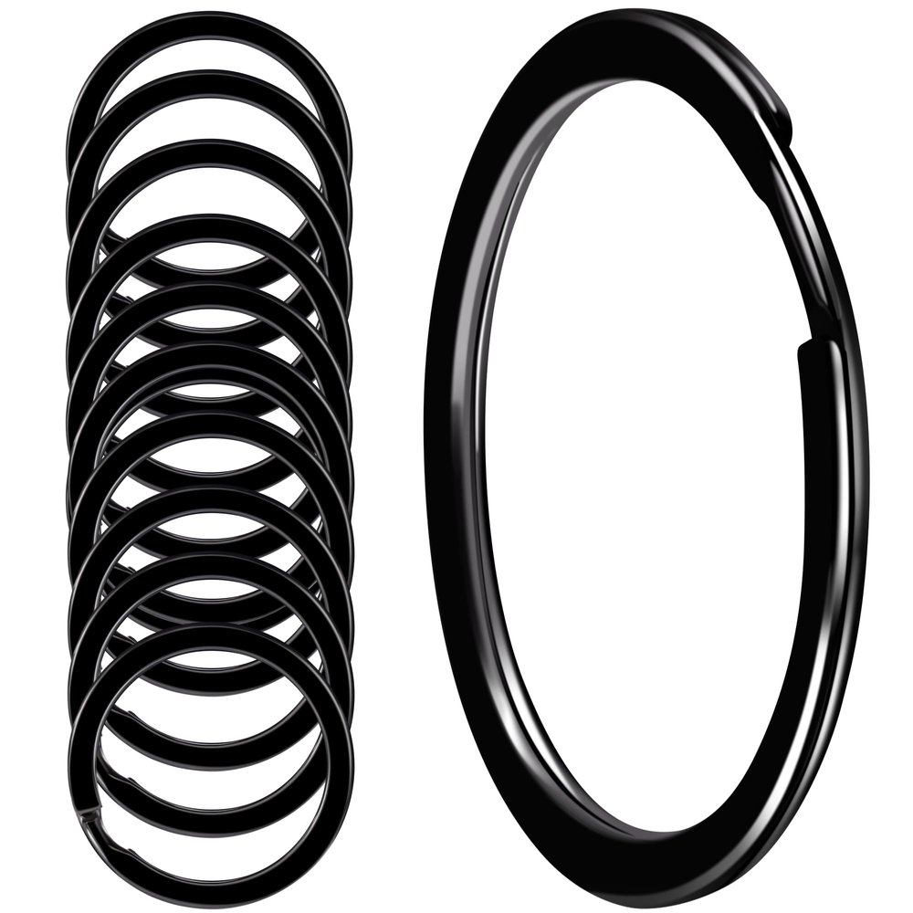 10PSC Upgraded Thickened Rustproof 304 Stainless Steel Key Rings 1 Inch/25mm for Car Keys DIY Durable for Outdoor Use, Black