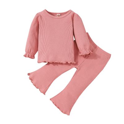 Infant Girls Long Sleeve Solid Ribbed Tops And Flare Pants Outfits Baby Stuff for Girls (Pink, 12-18 Months)