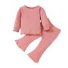 Infant Girls Long Sleeve Solid Ribbed Tops And Flare Pants Outfits Baby Stuff for Girls (Pink, 12-18 Months) view 1