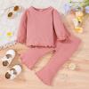 Infant Girls Long Sleeve Solid Ribbed Tops And Flare Pants Outfits Baby Stuff for Girls (Pink, 12-18 Months) view 2