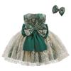 HOIZOSG Baby Bowknot Embroidery Lace Tulle Dress Little Girls Birthday Pageant Wedding Xmas Party Tutu Gown w/Hair Clip Deep Green 12-18M view 1