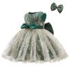 HOIZOSG Baby Bowknot Embroidery Lace Tulle Dress Little Girls Birthday Pageant Wedding Xmas Party Tutu Gown w/Hair Clip Deep Green 12-18M view 2