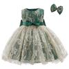 HOIZOSG Baby Bowknot Embroidery Lace Tulle Dress Little Girls Birthday Pageant Wedding Xmas Party Tutu Gown w/Hair Clip Deep Green 12-18M view 3
