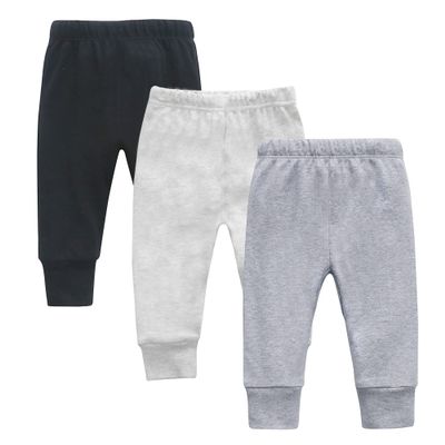 O2 BABY Organic Cotton Unisex Baby Jogger Pants, 3-Pack Pull-on Bottoms, Newborn Leggings (0-3 Months, Black Set)