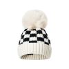 vchoohce Toddler Kids Baby Beanie Hat Knitted Thick Winter Caps Cute Checkerboard Pompom Hats for Girls Boys 1-4 Years Old (Plaid-White,1-4 Years) view 1