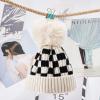 vchoohce Toddler Kids Baby Beanie Hat Knitted Thick Winter Caps Cute Checkerboard Pompom Hats for Girls Boys 1-4 Years Old (Plaid-White,1-4 Years) view 2
