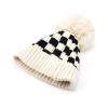 vchoohce Toddler Kids Baby Beanie Hat Knitted Thick Winter Caps Cute Checkerboard Pompom Hats for Girls Boys 1-4 Years Old (Plaid-White,1-4 Years) view 3