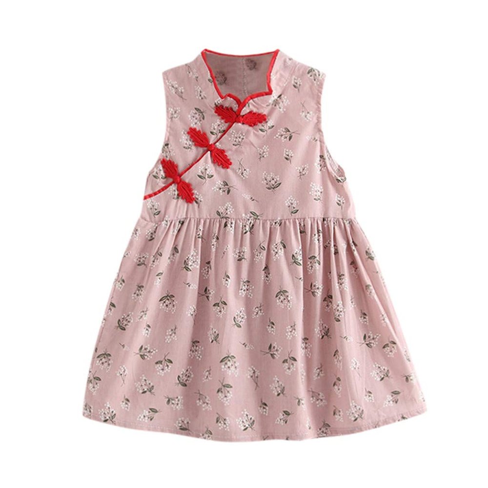 Floral Baby Princess Sleeveless Kids Dress Party Toddler Girls Cheongsam Outfits Birthday Outfits (Pink, 6-12 Months)