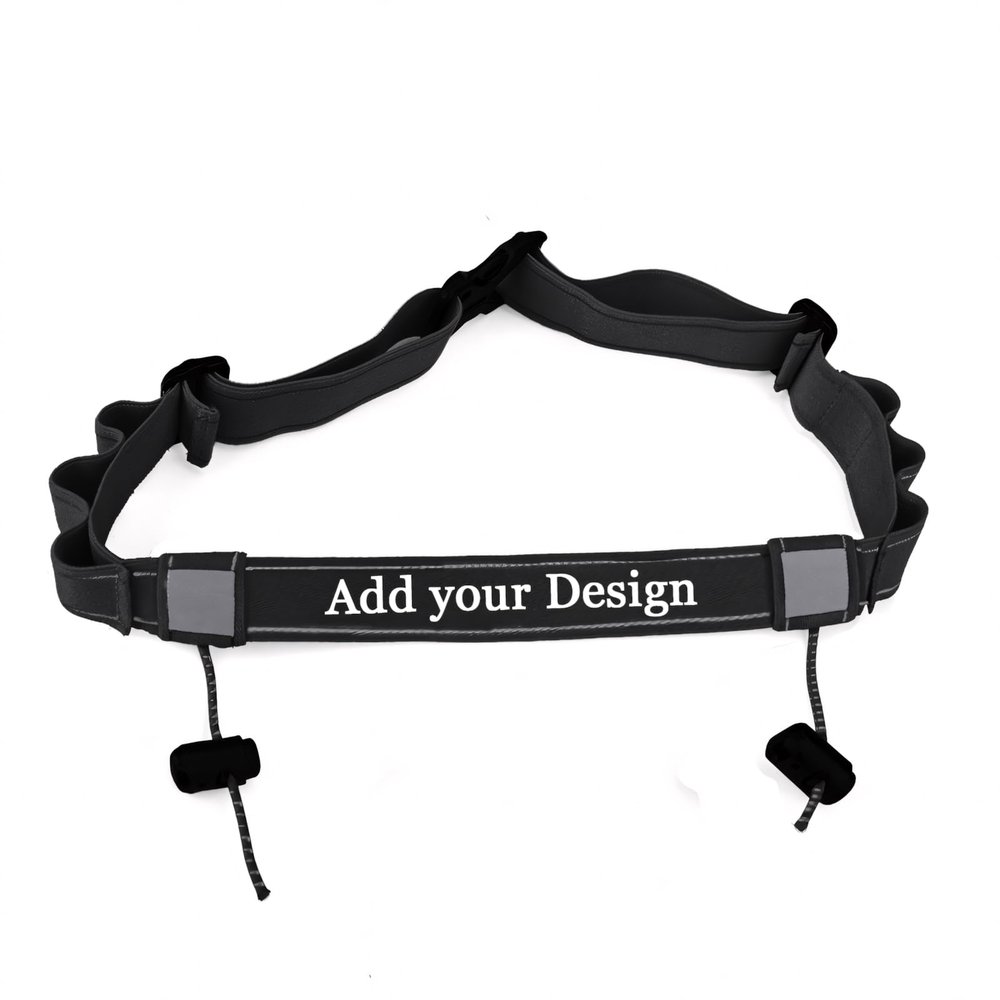 Muka Custom Triathlon Race Number Belt with Gel Loops, Printing Logo on Reflective Running Belt-Black