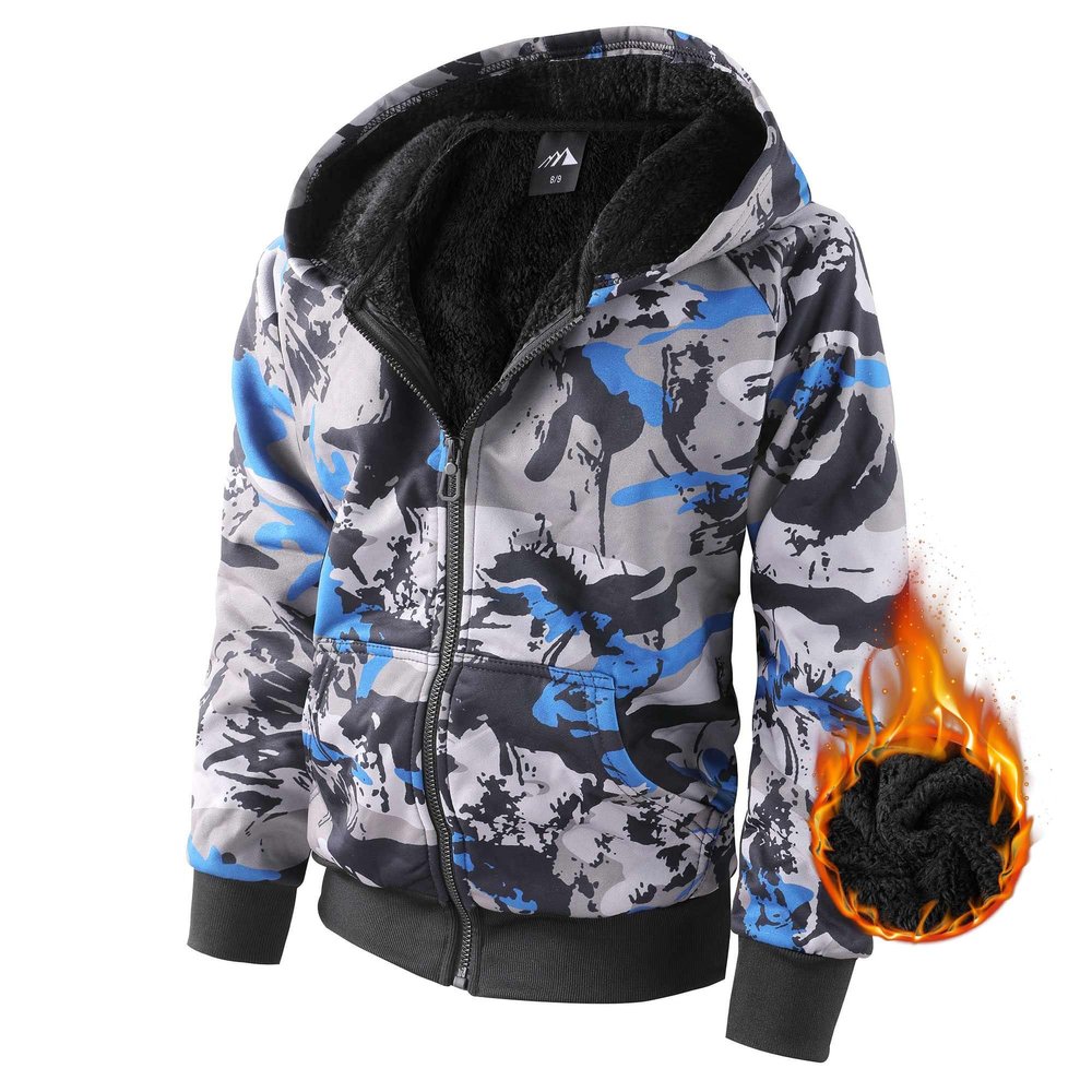 Boy's Zip Up Hoodie Heavyweight Winter Sweatshirt Fleece Sherpa Lined Warm Jacket (14-16, 12#blue camouflage)