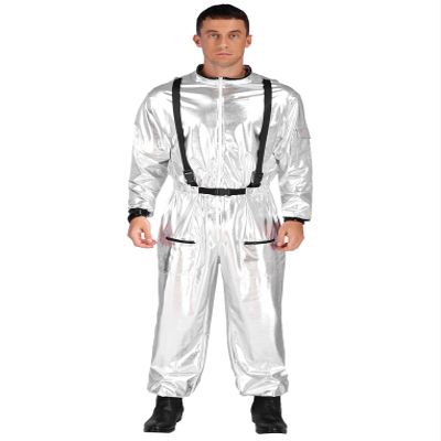 Oyolan Men's Astronaut Role Play Outfit Costume Spacesuit Mock Neck Sliver Jumpsuit Metallic Astronaut Uniform Silver XX-Large