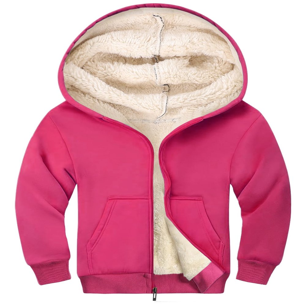 Gihuo Unisex Boy's Girls Winter Warm Sherpa Lined Zip Up Sweatshirt Fleece Jacket Kid's Hoodie Outerwear (RoseRed-XL)