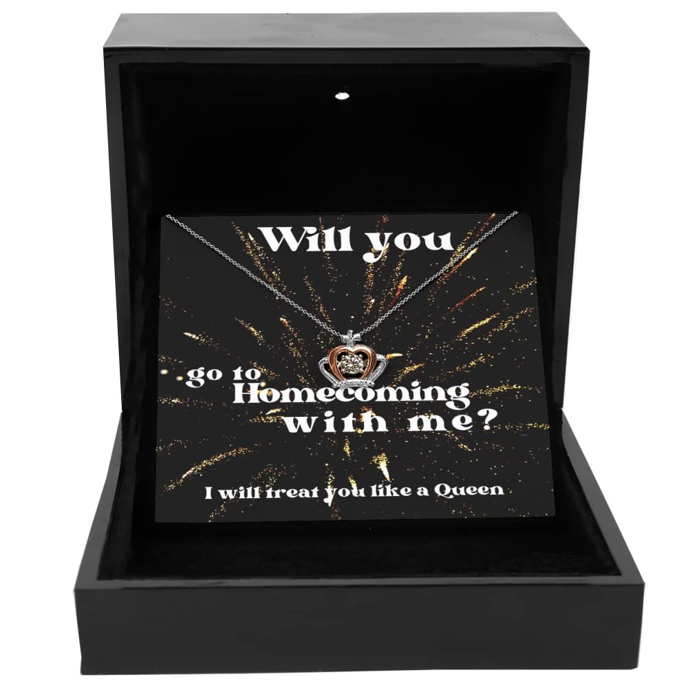 Crown Pendant Necklace Luxury Box Homecoming Proposal, Will you go to Homecoming with Me, Date for Homecoming, Gift for Homecoming Date
