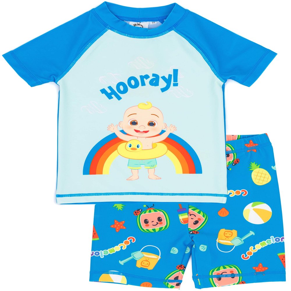 CoComelon Swimsuit Boys Kids Musical Two Piece Top Short Swim Set 3-4 Years Blue