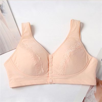 Seniors Women Comfortable Bra Wire Free Front Closure Elderly Bras Thin Post Surgery Cotton Bra Vest Tops (Color : Pink, Size : 80/36BC)