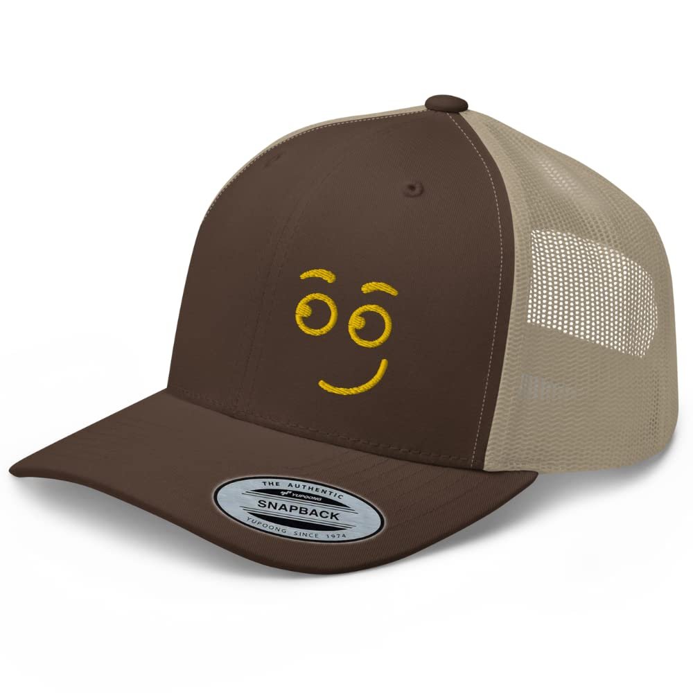 RIVEMUG Mood Series Trucker Hat Curious Face Snapback Mesh Baseball Cap Men Women Brown/Khaki