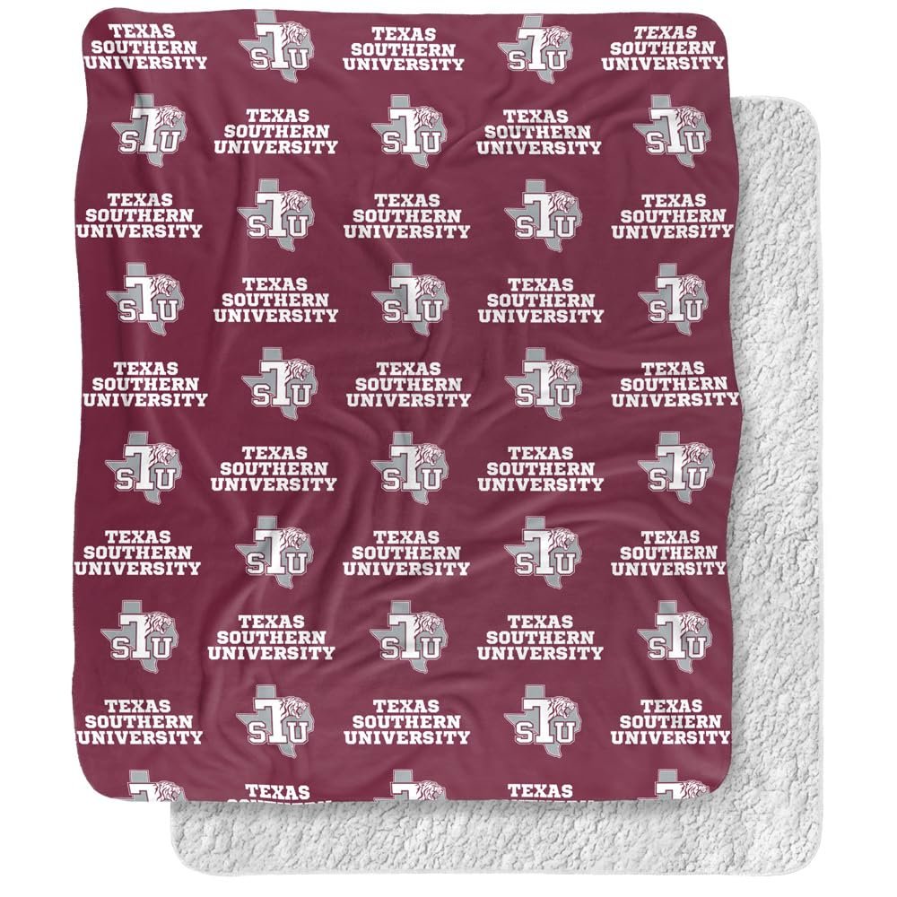 Texas Southern University Blanket, 50"x60" Logo Pattern, Silky Touch Sherpa Back Super Soft Throw Blanket