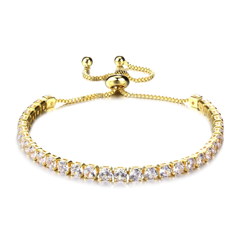 Fivoilin Tennis Bracelets for Women, Dainty 18K Gold Plated Cubic Zirconia Classic Adjustable Slider Bracelet Fashion Jewelry Gift for Her Birthday Valentines' Day Wedding Party Prom Graduation