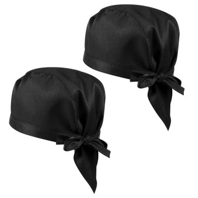 DOITOOL 2PCS Chef Hat Womens Cooking Hats, 1Pcs Elastic Back Skull Cap Chef Hat with Ties, Unisex Adjustable Kitchen Cooking Chef Cap for Men Women for Kitchen Cooking Service and Other Work