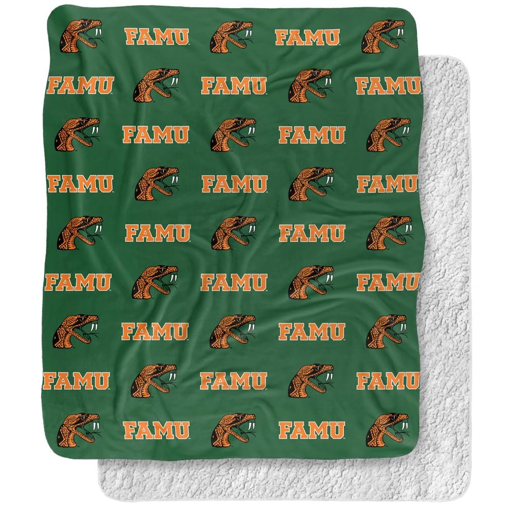 Florida A&M University Blanket, 50"x60" Logo Pattern, Silky Touch Sherpa Back Super Soft Throw Blanket