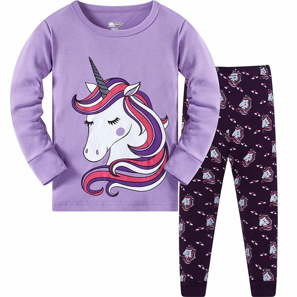 LitBud Girls Kids Christmas Unicorn Pajamas Pyjamas Sleepwears 2pcs Long Sleeves Pjs Nightwear Tops + Pants Sets for Girls Toddler Size 4-5 Years 5T