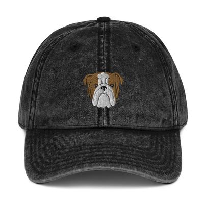 Bulldog hat, Embroidered Unisex Vintage hat, Bulldog mom hat, Bulldog dad hat, Bulldog Gifts, Vintage Cotton Twill Cap. Black