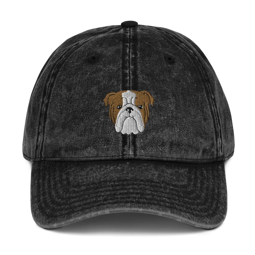 Bulldog hat, Embroidered Unisex Vintage hat, Bulldog mom hat, Bulldog dad hat, Bulldog Gifts, Vintage Cotton Twill Cap. Black