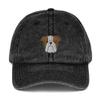 Bulldog hat, Embroidered Unisex Vintage hat, Bulldog mom hat, Bulldog dad hat, Bulldog Gifts, Vintage Cotton Twill Cap. Black view 1